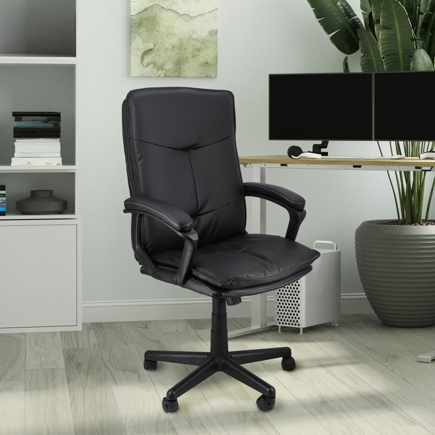 Elama Tufted Faux Leather High-Back Adjustable Office Chair, Black - Image 8