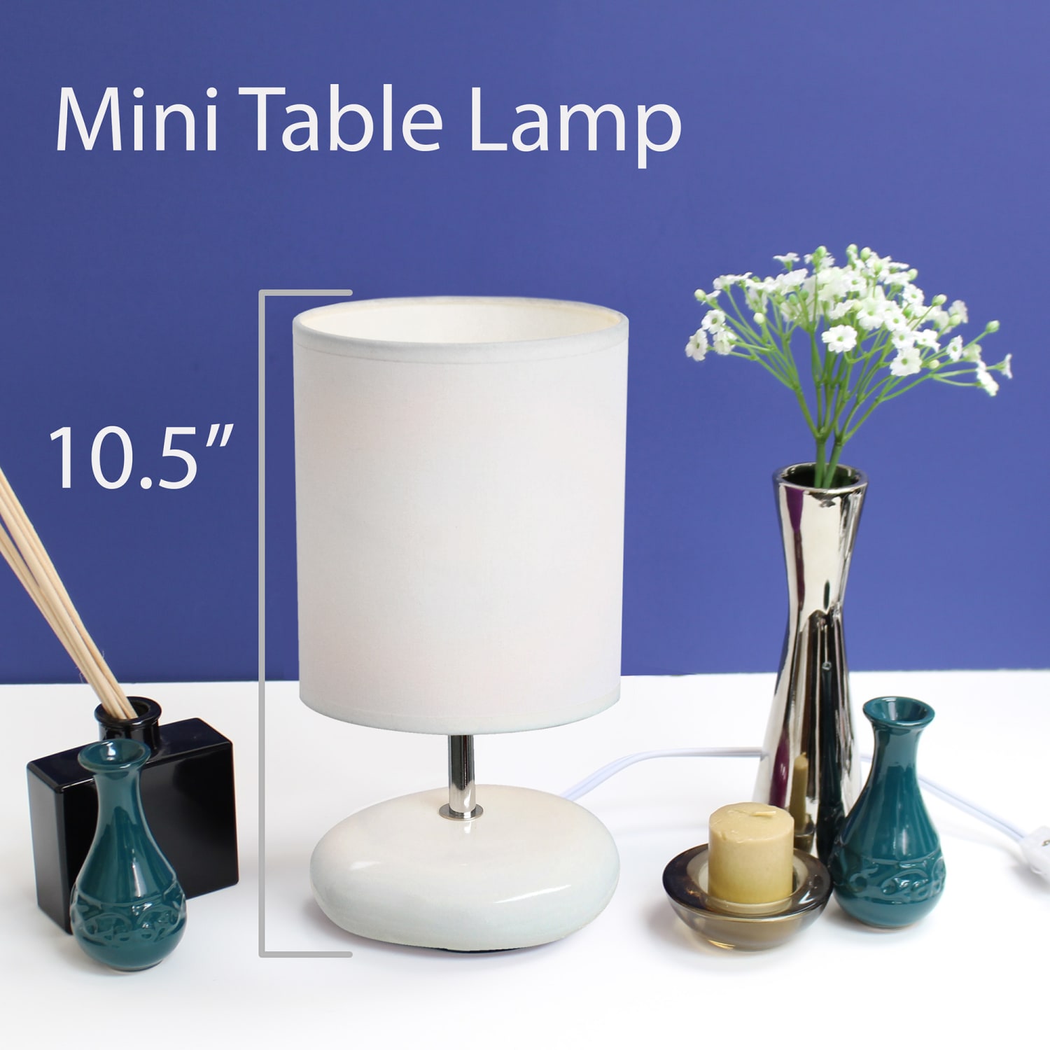 Simple Designs Stonies Small Stone Look Table Bedside Lamp, White - Image 3