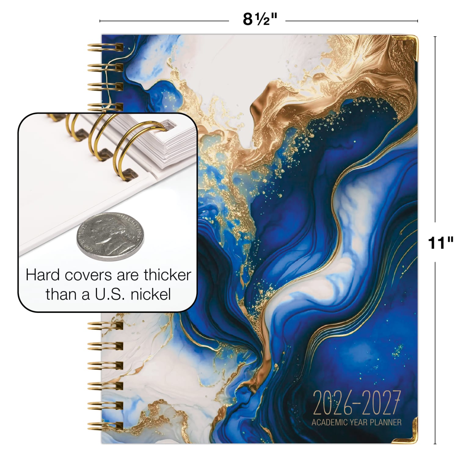 2026-2027 Excello Brands 14-Month Academic Year Hardcover Weekly/Monthly Fashion Planner, 8-1/2in x 11in, Dark Blue Marble, May To June, Total Qty 1 - Image 5