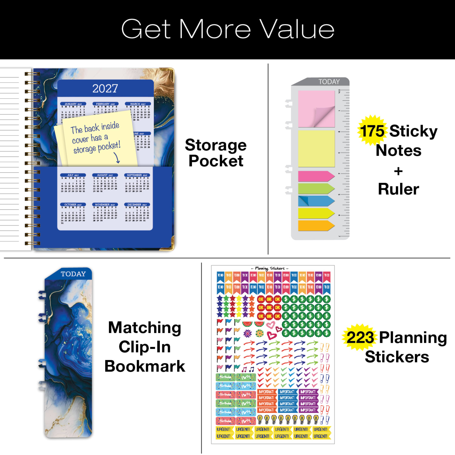 2026-2027 Excello Brands 14-Month Academic Year Hardcover Weekly/Monthly Fashion Planner, 8-1/2in x 11in, Dark Blue Marble, May To June, Total Qty 1 - Image 6