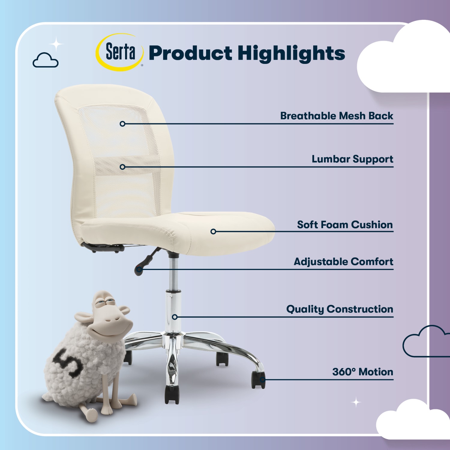 Serta Essentials MidBack Computer Chair Inspiration CreamChrome PopularChairscom Serta Essentials Mid Back Computer Chair Inspiration CreamChrome PopularChairscom