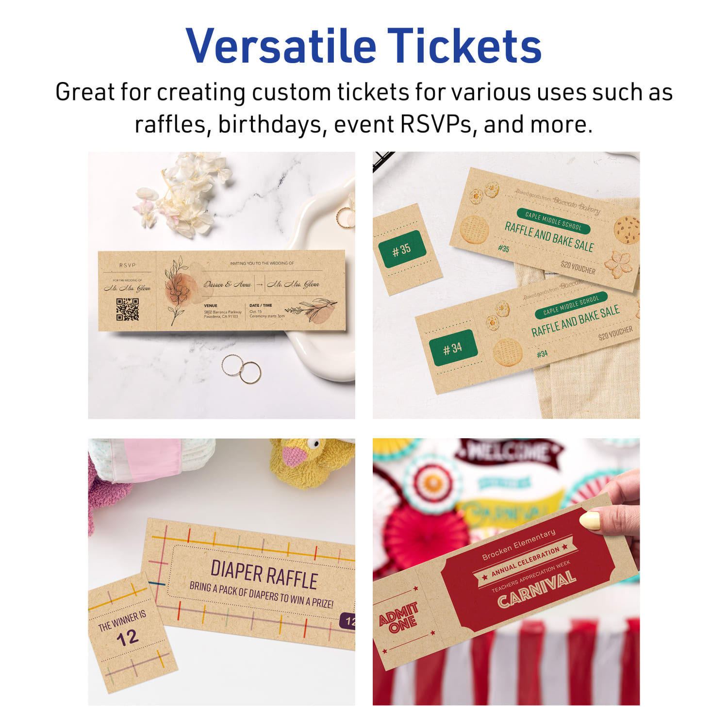 Avery Printable Tickets, 2.75inx8.5in, Kraft Brown, Pack Of 100 - Image 4