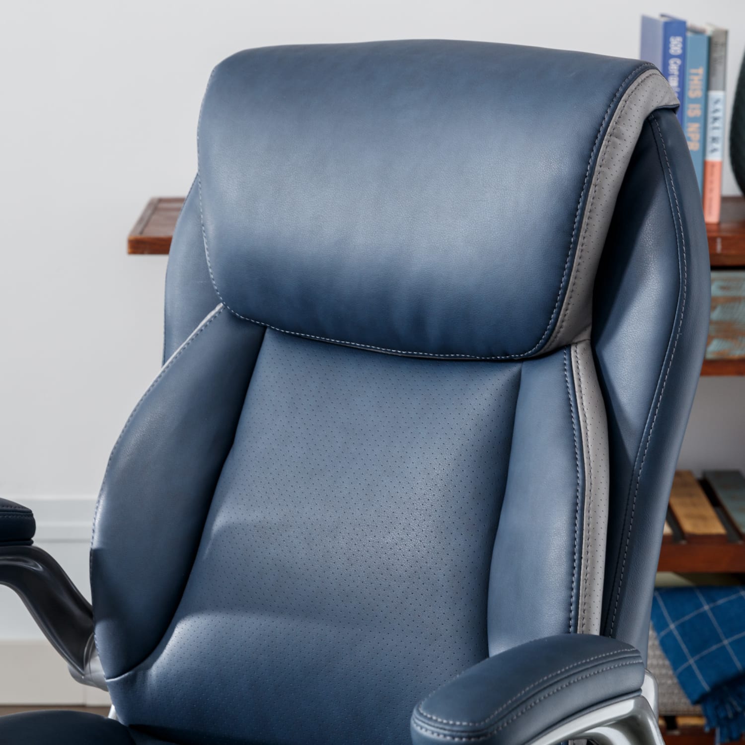 Serta Smart Layers Brinkley Ergonomic Bonded Leather High Back Executive Office Chair NavySilver PopularChairscom