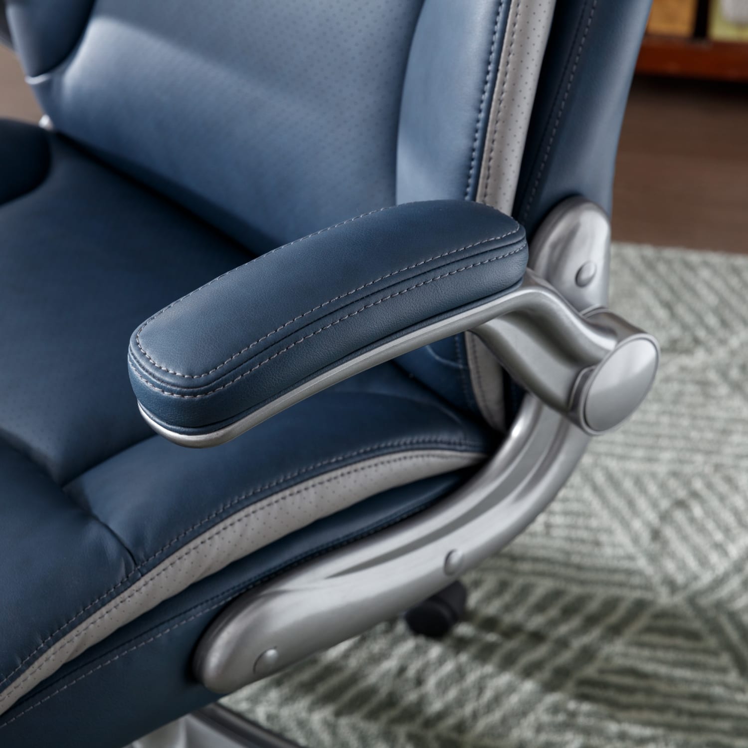 Serta Smart Layers Brinkley Ergonomic Bonded Leather High Back Executive Office Chair NavySilver PopularChairscom