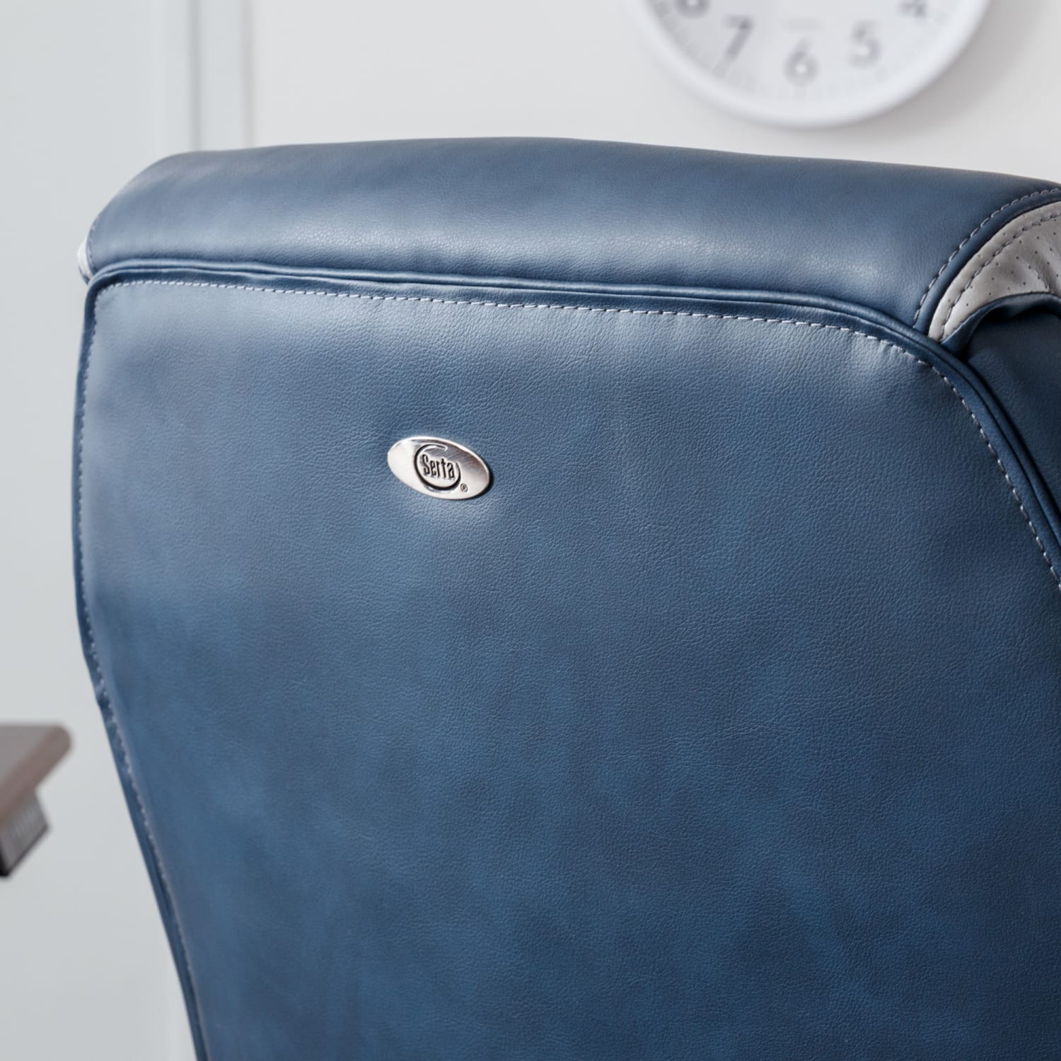 Serta Smart Layers Brinkley Ergonomic Bonded Leather High Back Executive Office Chair NavySilver PopularChairscom