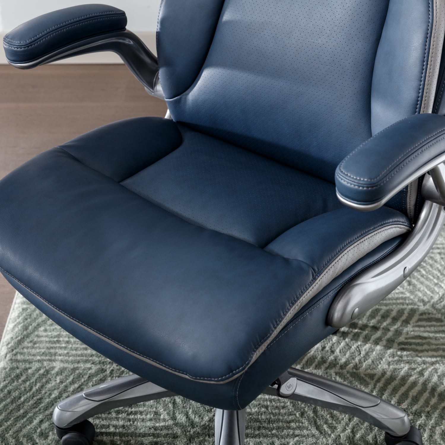 Serta Smart Layers Brinkley Ergonomic Bonded Leather High Back Executive Office Chair NavySilver PopularChairscom