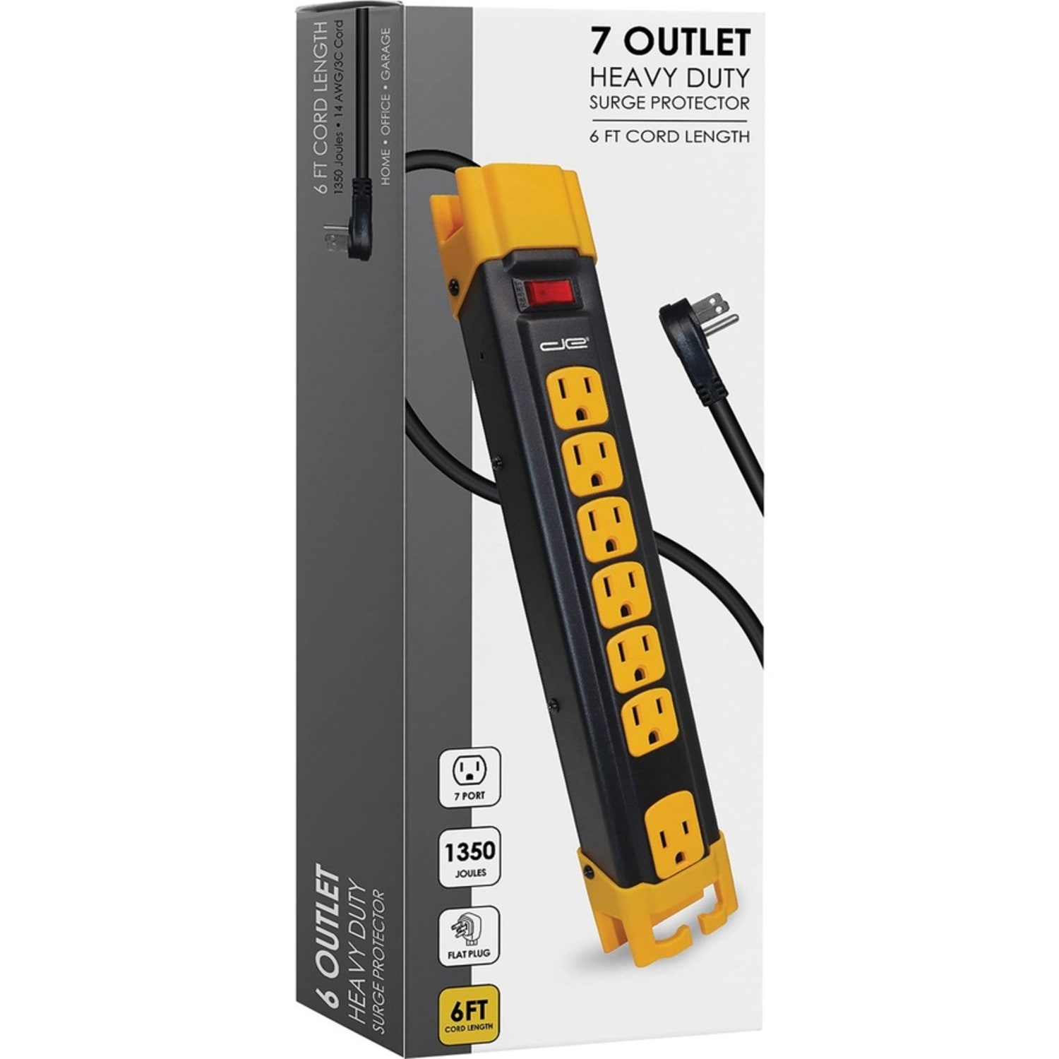 Digital Energy World 6-Outlet Metal Surge Protector Power Strip (Black/Yellow, 6-Foot Cord) - 6 x AC Power - 1875 VA - 4200 J - 120 V AC Input - 6 ft - Image 3