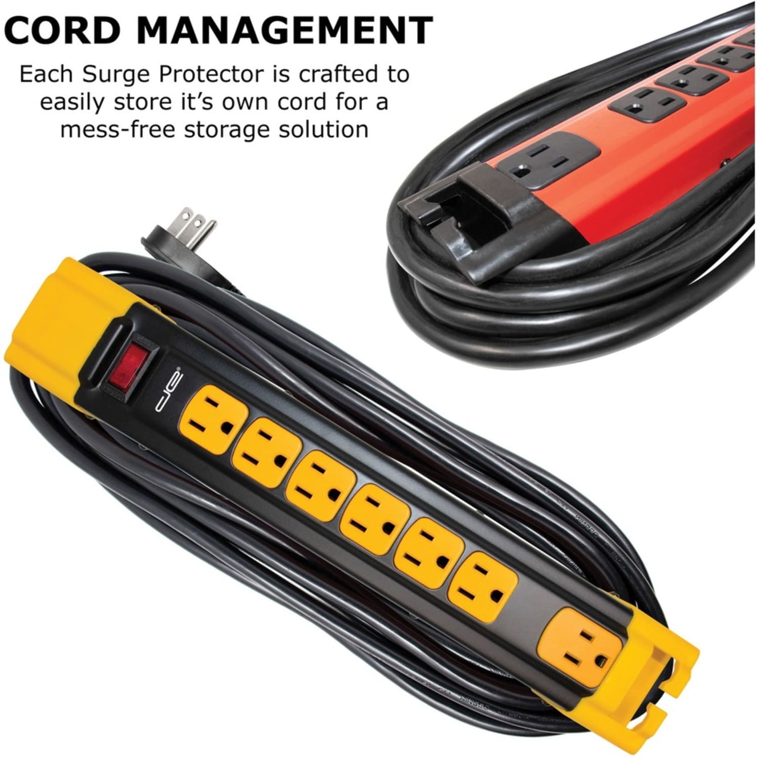 Digital Energy World 6-Outlet Metal Surge Protector Power Strip (Black/Yellow, 6-Foot Cord) - 6 x AC Power - 1875 VA - 4200 J - 120 V AC Input - 6 ft - Image 5