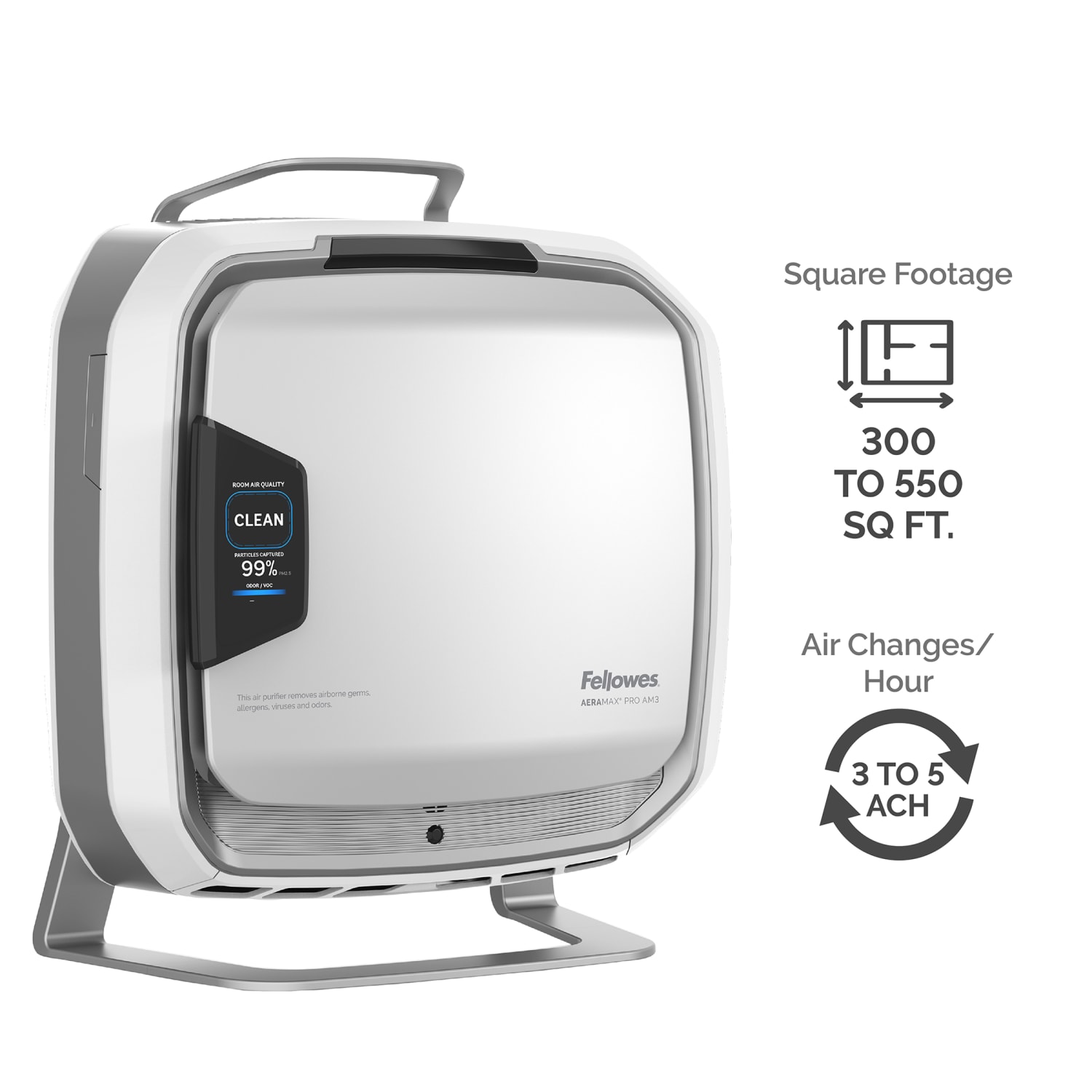 Fellowes AeraMax PureView Pro AM3 PC Air Purifier, Plug-in Staneding, H13 True  HEPA Air Filtration, 300-550 Sq. Ft. Coverage, Stainless - Image 4