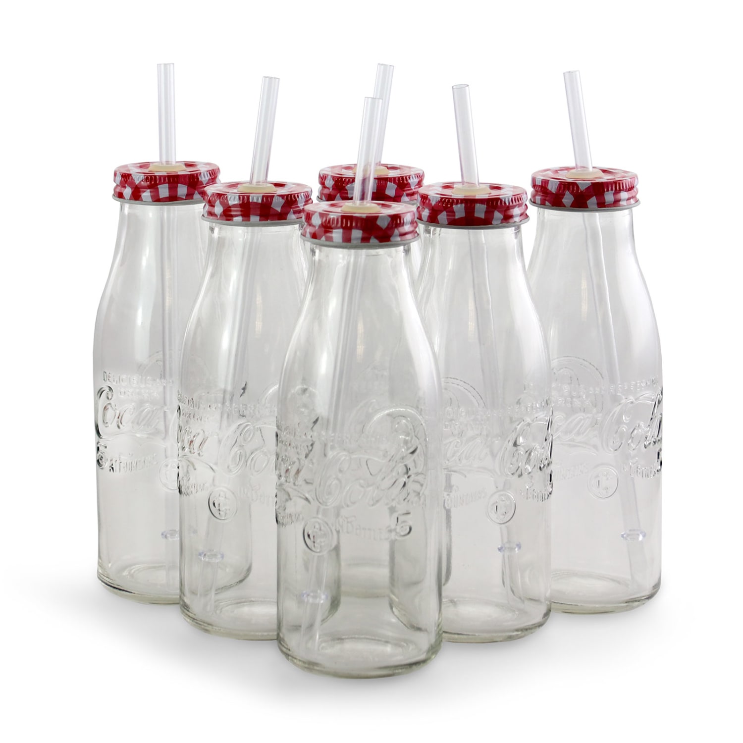 Coca-Cola Classic 6-Piece Drinking Glass Bottle Set, 15 Oz, Clear/Red - Image 3
