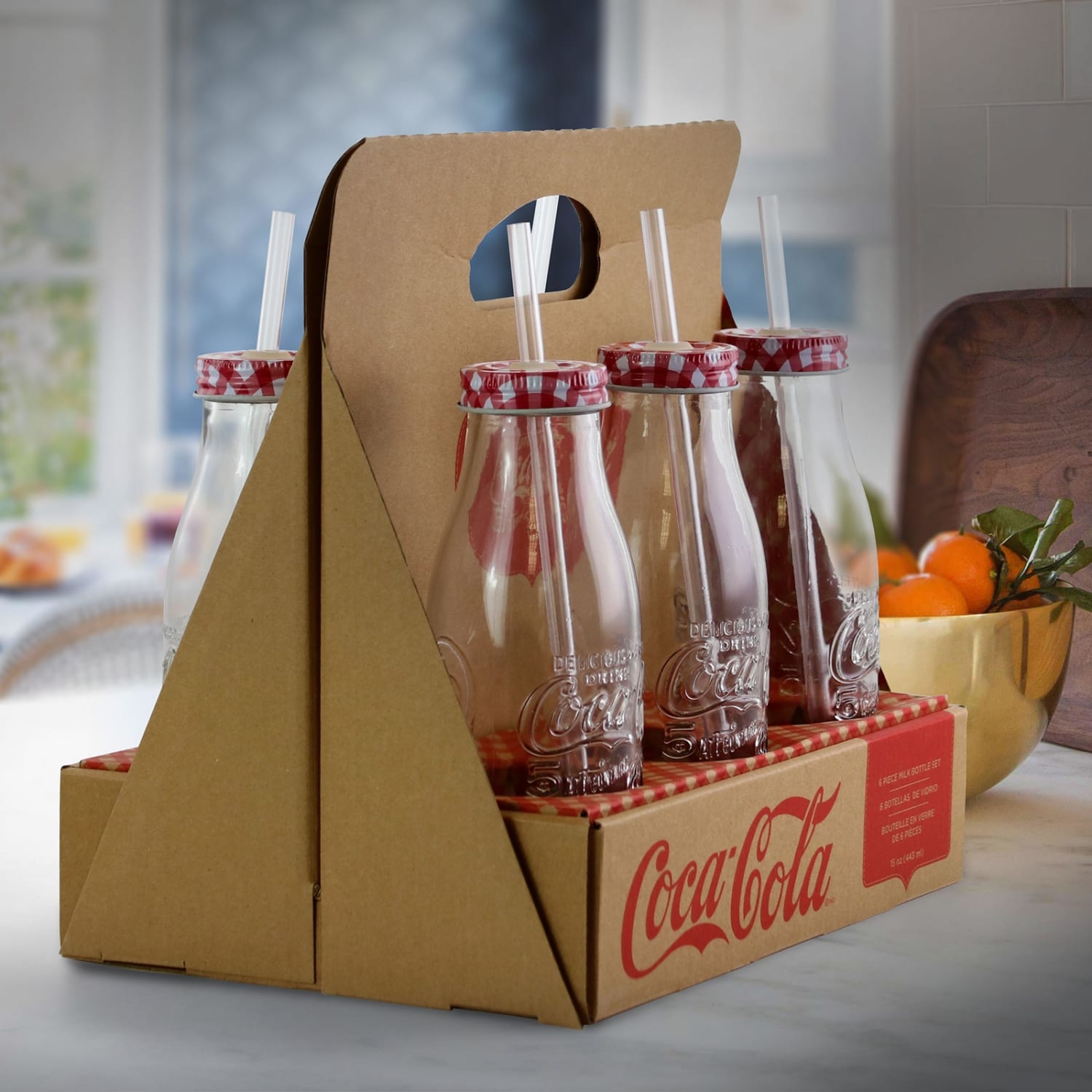 Coca-Cola Classic 6-Piece Drinking Glass Bottle Set, 15 Oz, Clear/Red - Image 6