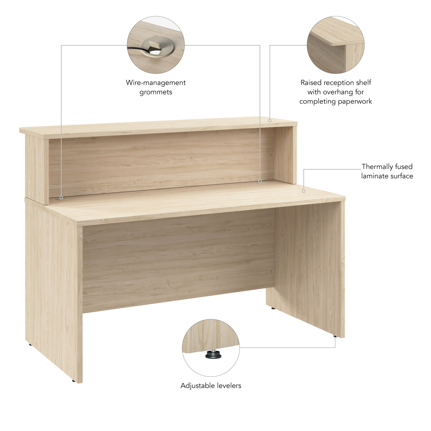 Bush Business Furniture Arrive 60inW Reception Desk with Shelf, Natural Elm, Standard Delivery - Image 5