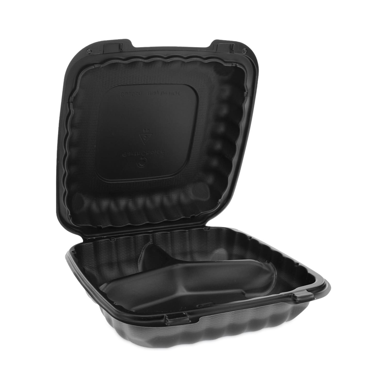 Pactiv Evergreen EarthChoice SmartLock Microwavable MFPP Hinged Lid Containers, 3-Compartment, 3-1/8inH x 9-3/8inW x 8-15/16inD, Black, Carton Of 120 Containers - Image 3