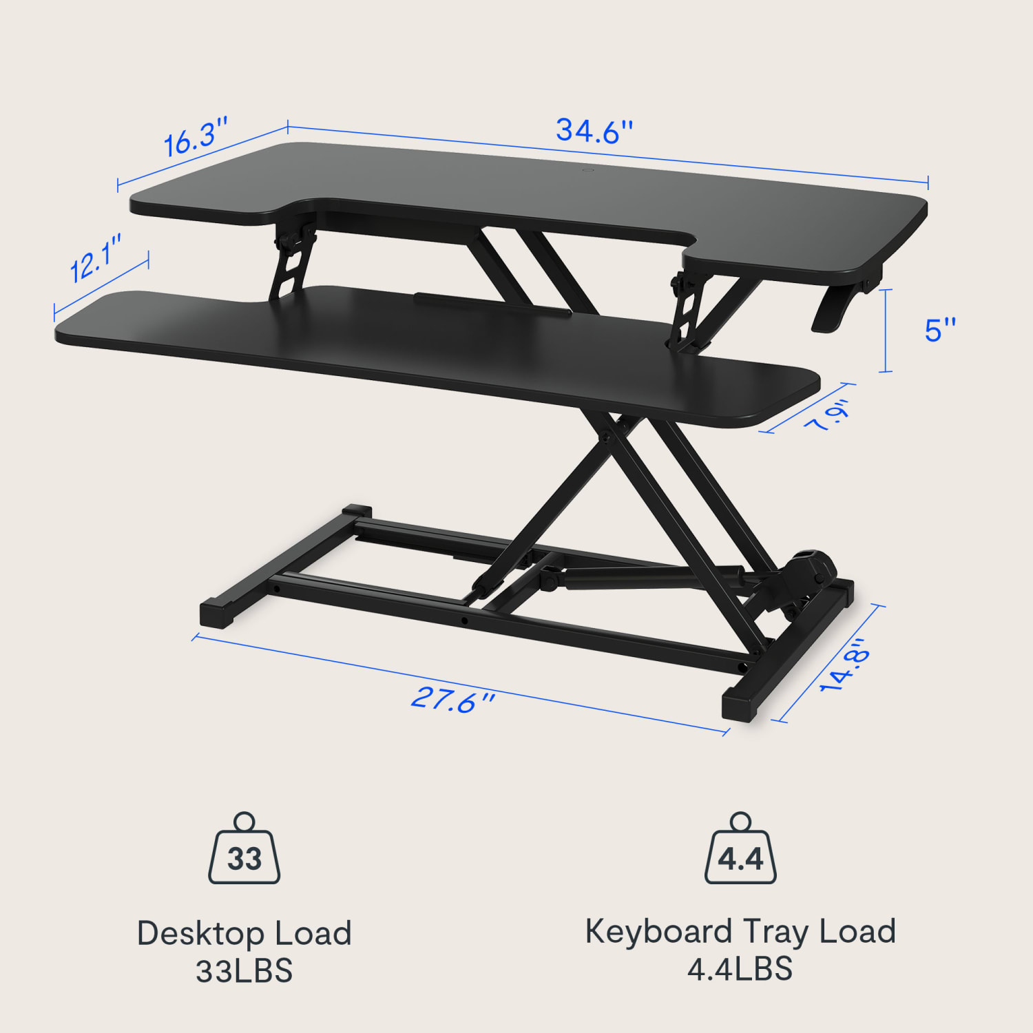 FlexiSpot M27 Series Desk Riser, 4-3/4-19-3/4inH x 34-5/8inW x 16-5/16inD, Black - Image 4