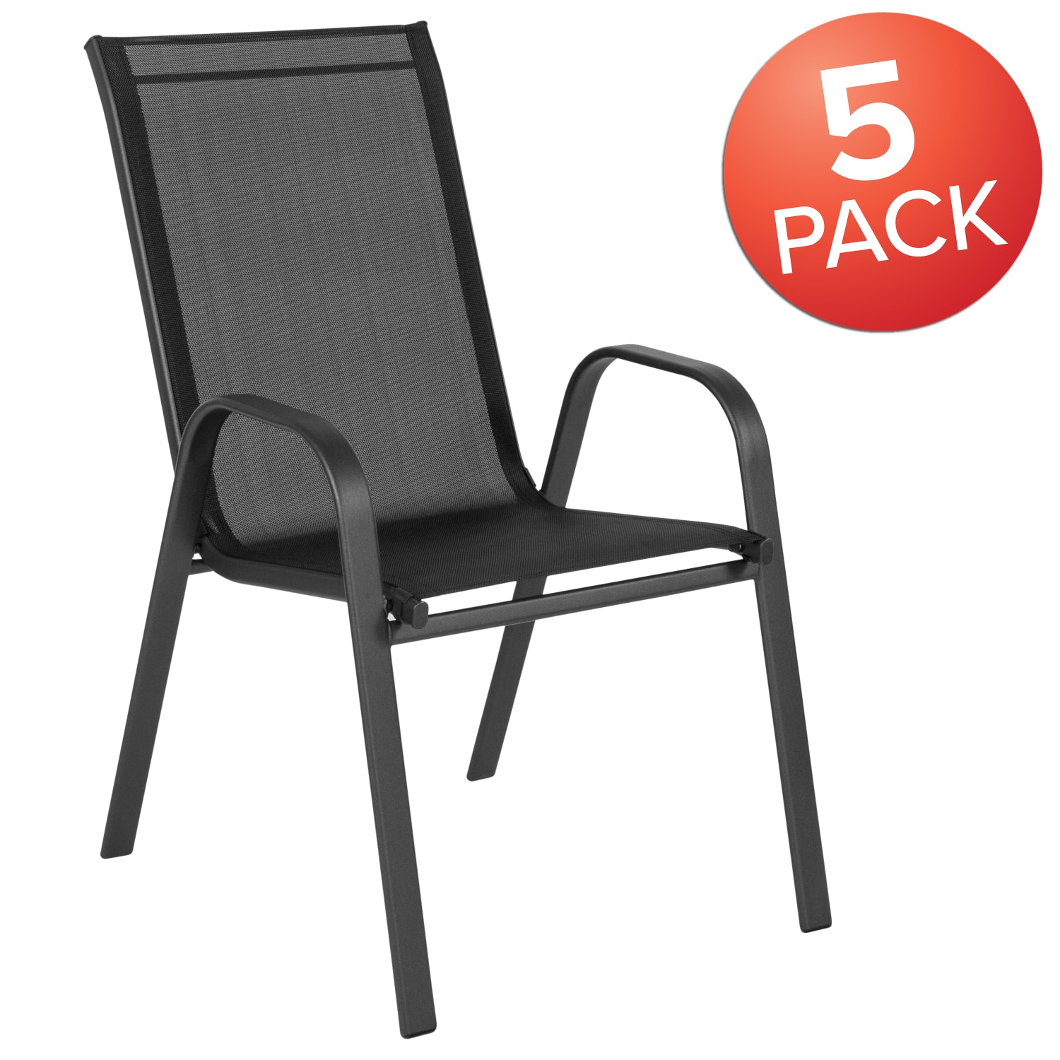 Flash Furniture Brazos Outdoor Stack Chairs, Set Of 5 Chairs, Black - Image 3