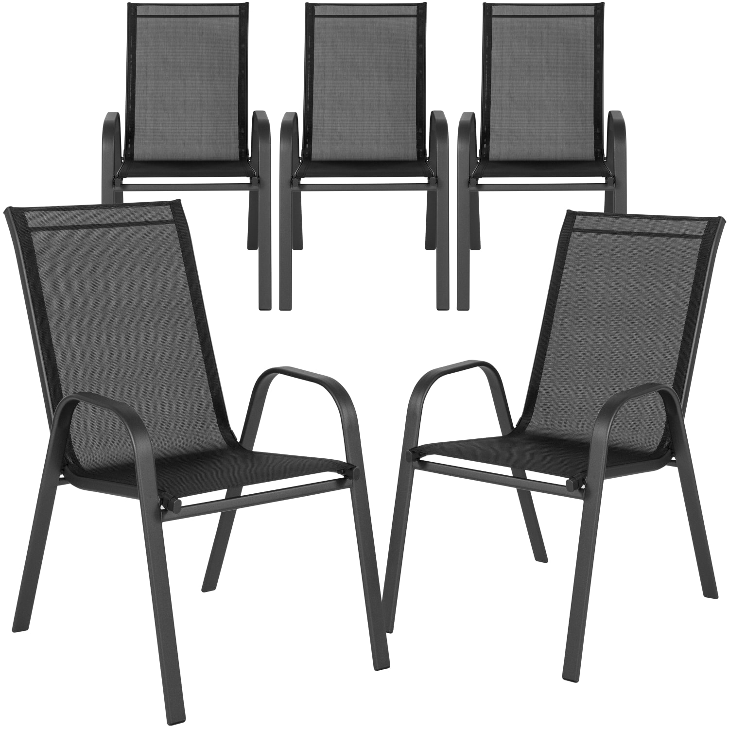 Flash Furniture Brazos Outdoor Stack Chairs Set Of 5 Chairs Black PopularChairscom
