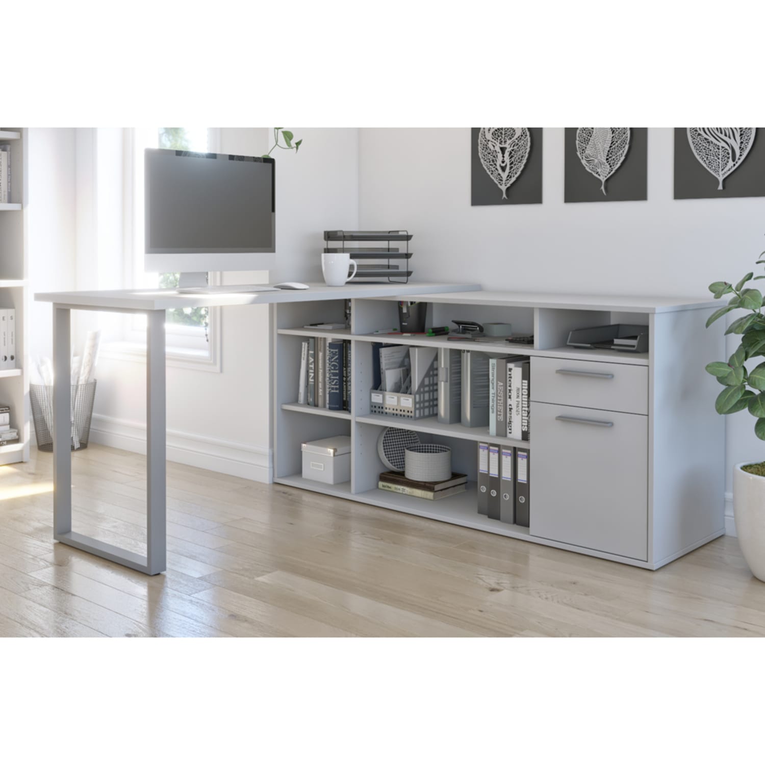 Bestar Solay 60inW L-Shaped Corner Desk, White - Image 4