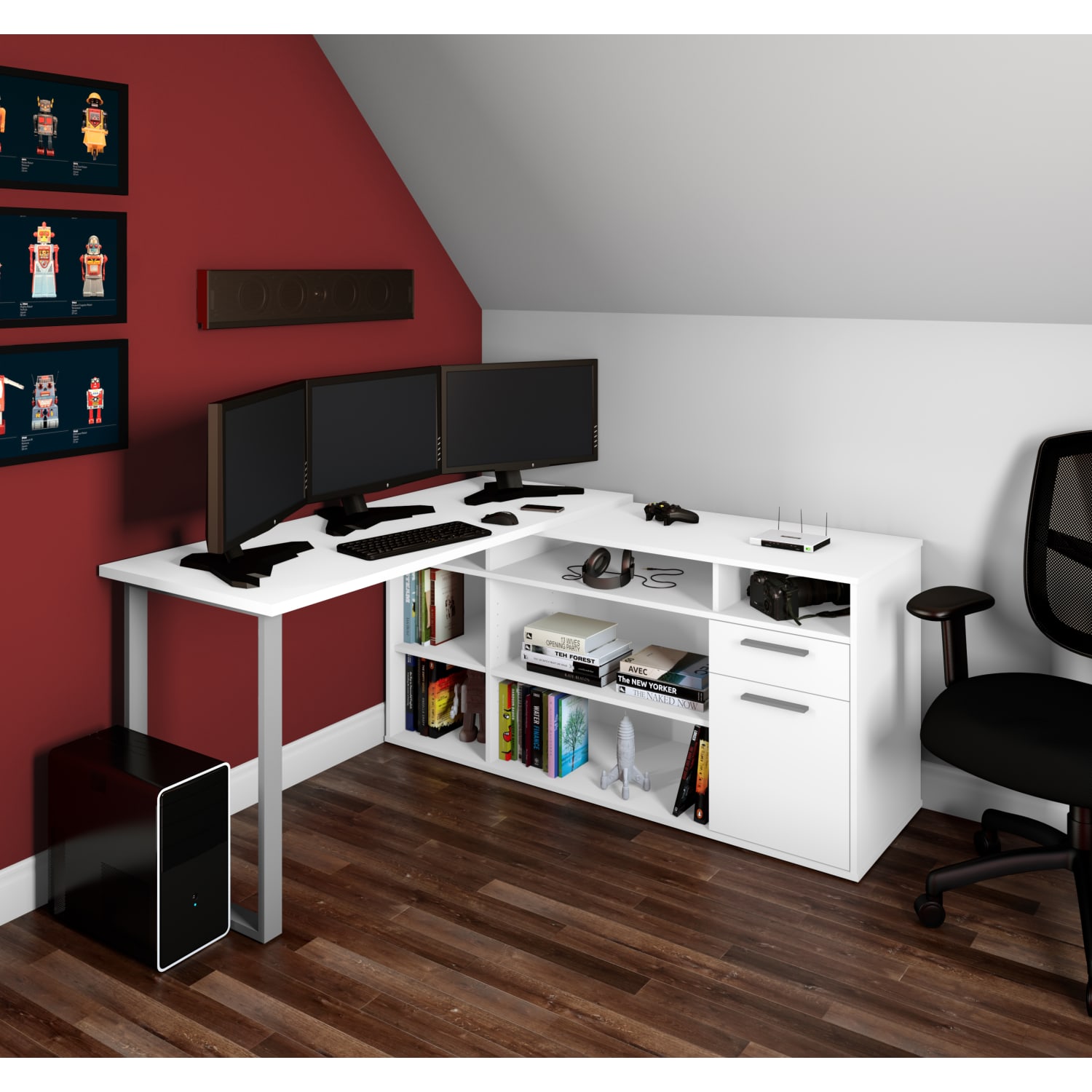 Bestar Solay 60inW L-Shaped Corner Desk, White - Image 6
