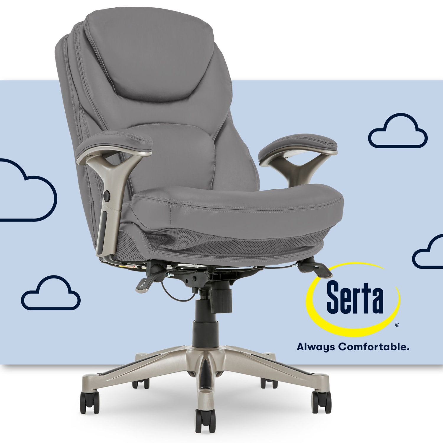 Serta Claremont Ergonomic Bonded Leather Mid-Back Office Chair, Gray - Image 3