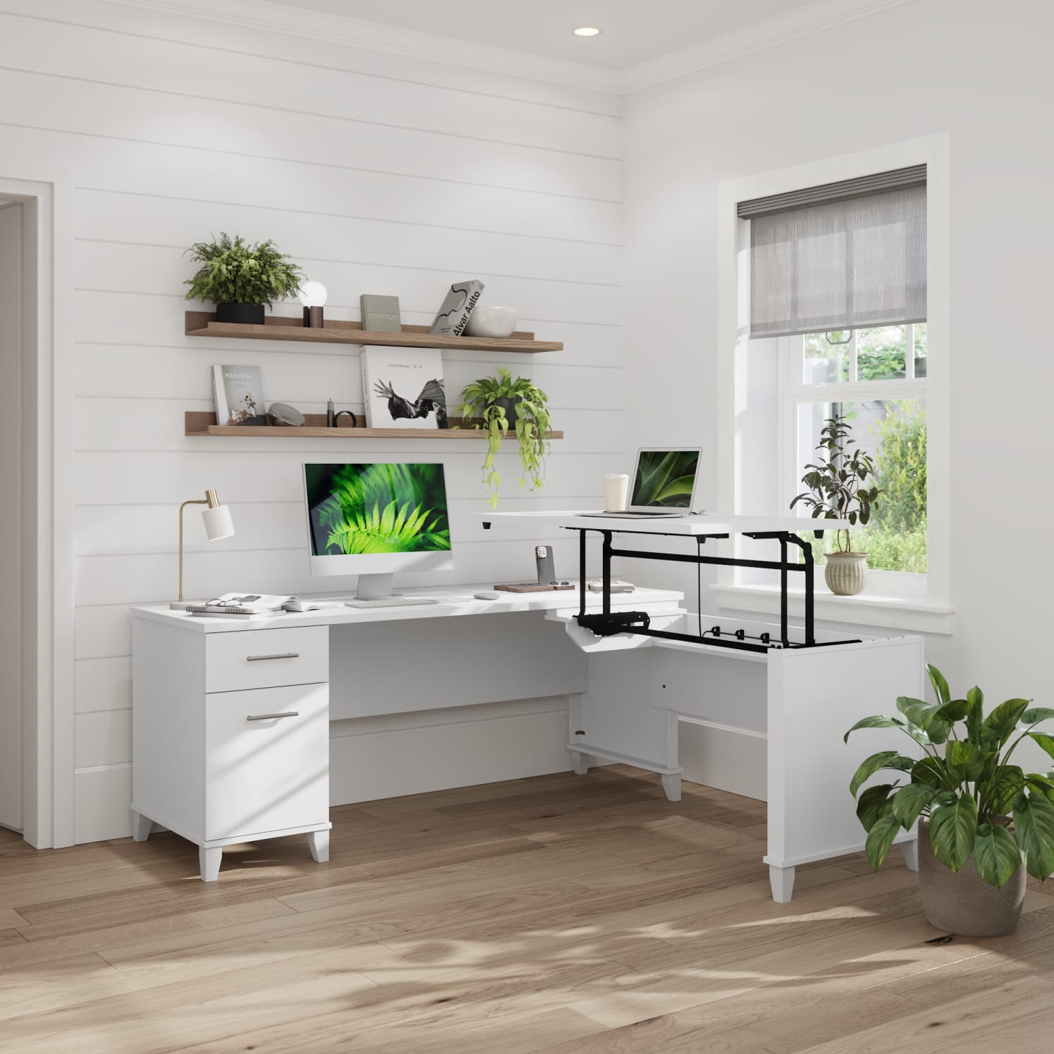 Bush Furniture Somerset 72inW 3-Position Sit-To-Stand L-Shaped Desk, White, Standard Delivery - Image 3