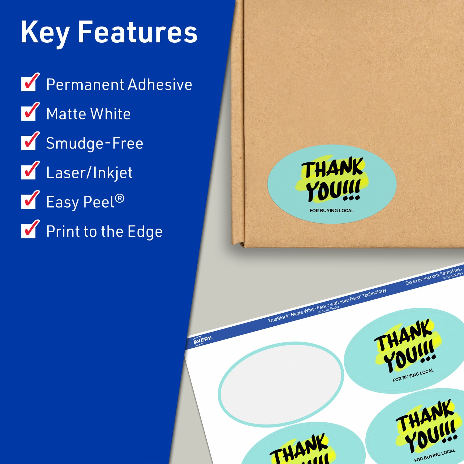 Avery Print-To-The-Edge TrueBlock Labels With Sure Feed, 94056-TWMP100, Oval, 2in x 3-1/3in, Matte White, Pack Of 800 - Image 3