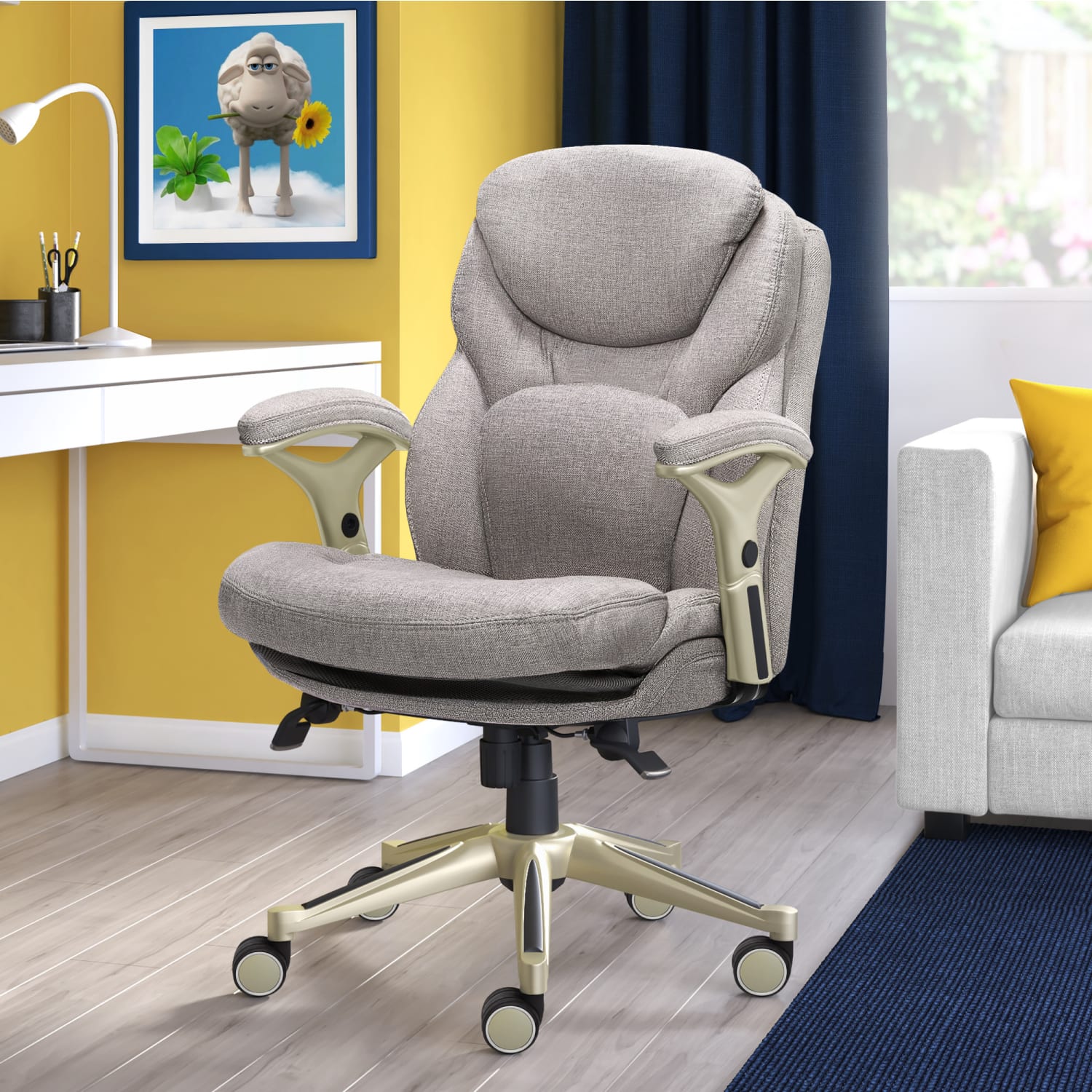 Serta Claremont Ergonomic Bonded Leather Mid-Back Office Chair, Light Gray/Silver