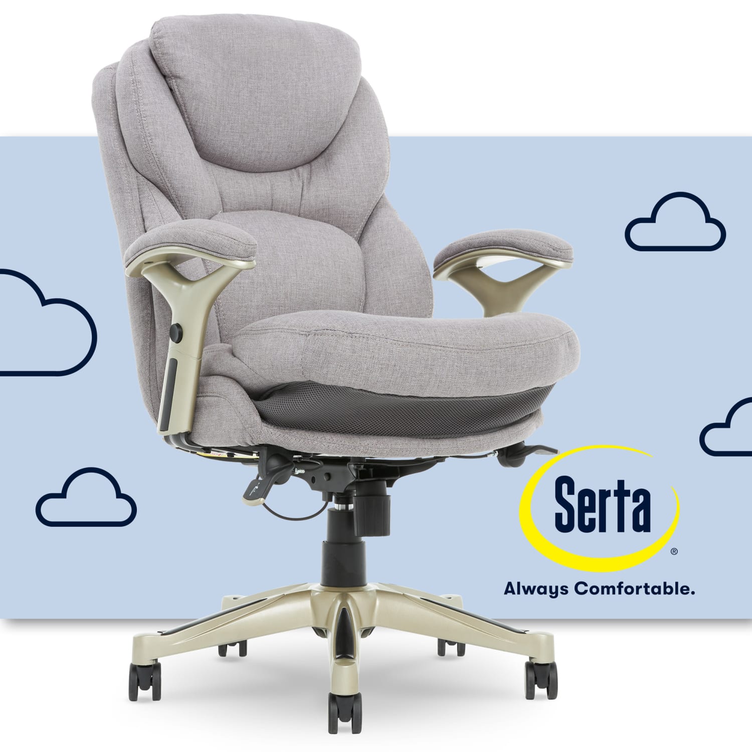 Serta Claremont Ergonomic Bonded Leather Mid Back Office Chair Light GraySilver PopularChairscom