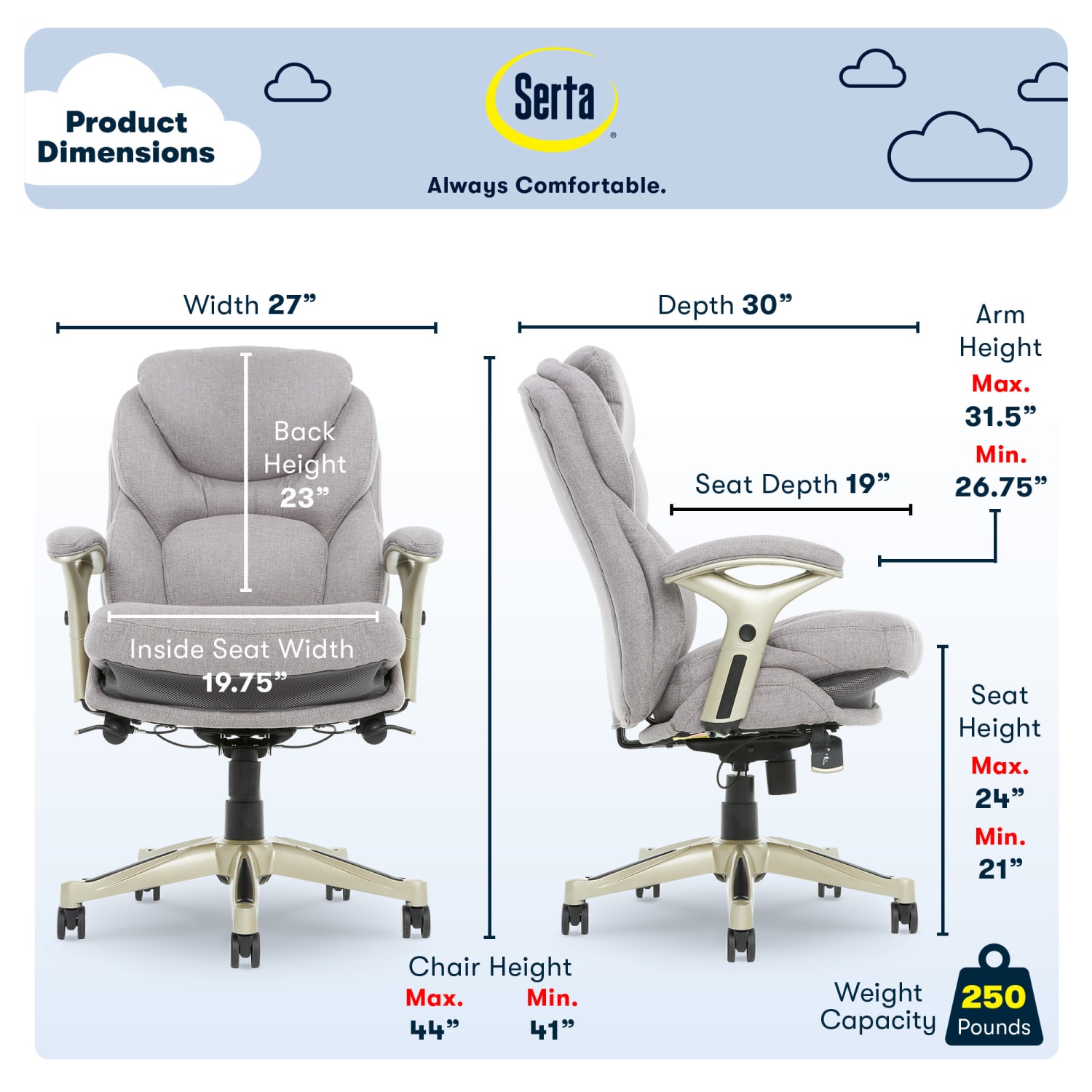 Serta Claremont Ergonomic Bonded Leather Mid Back Office Chair Light GraySilver PopularChairscom