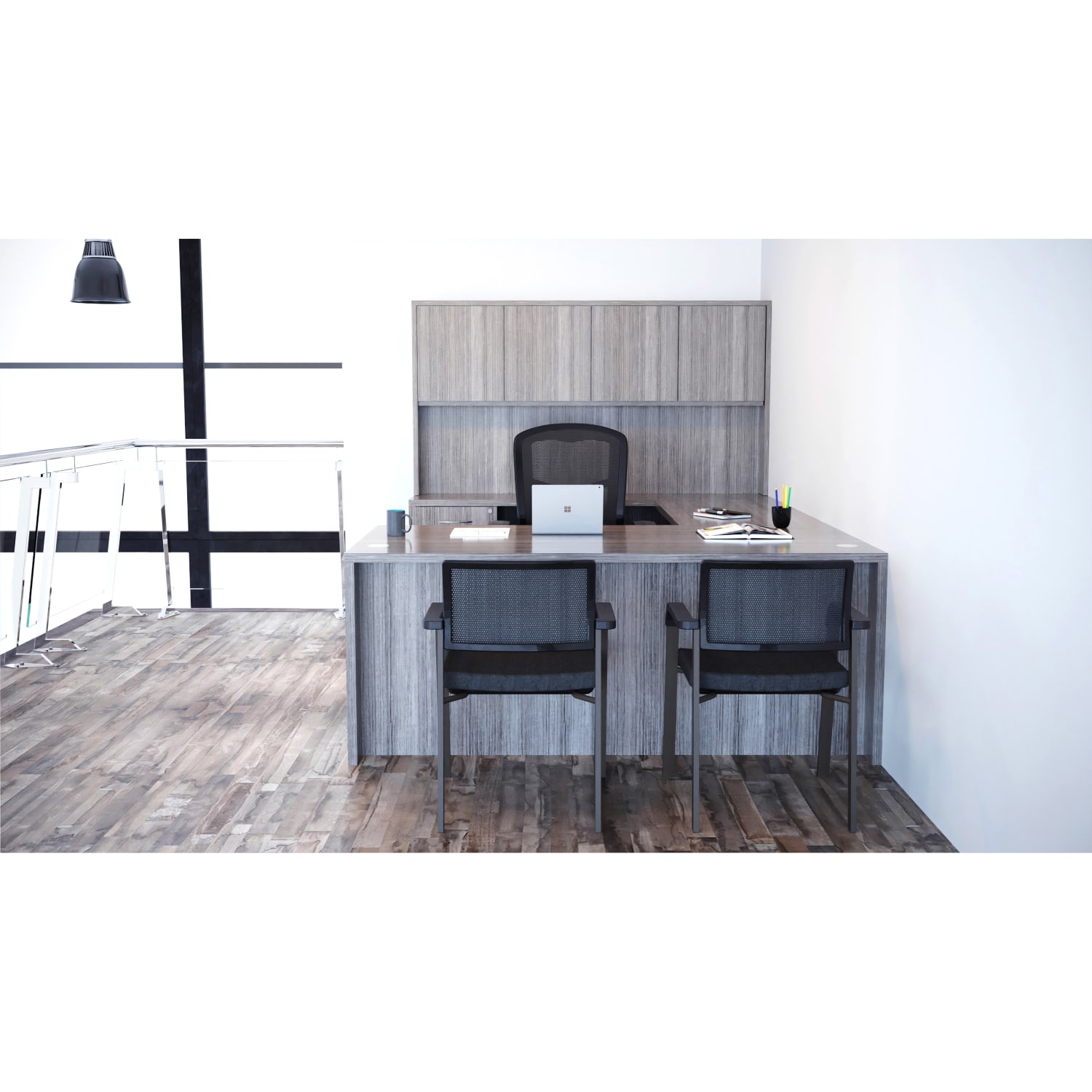 Lorell Essentials 71inW Credenza Hutch, Weathered Charcoal - Image 6