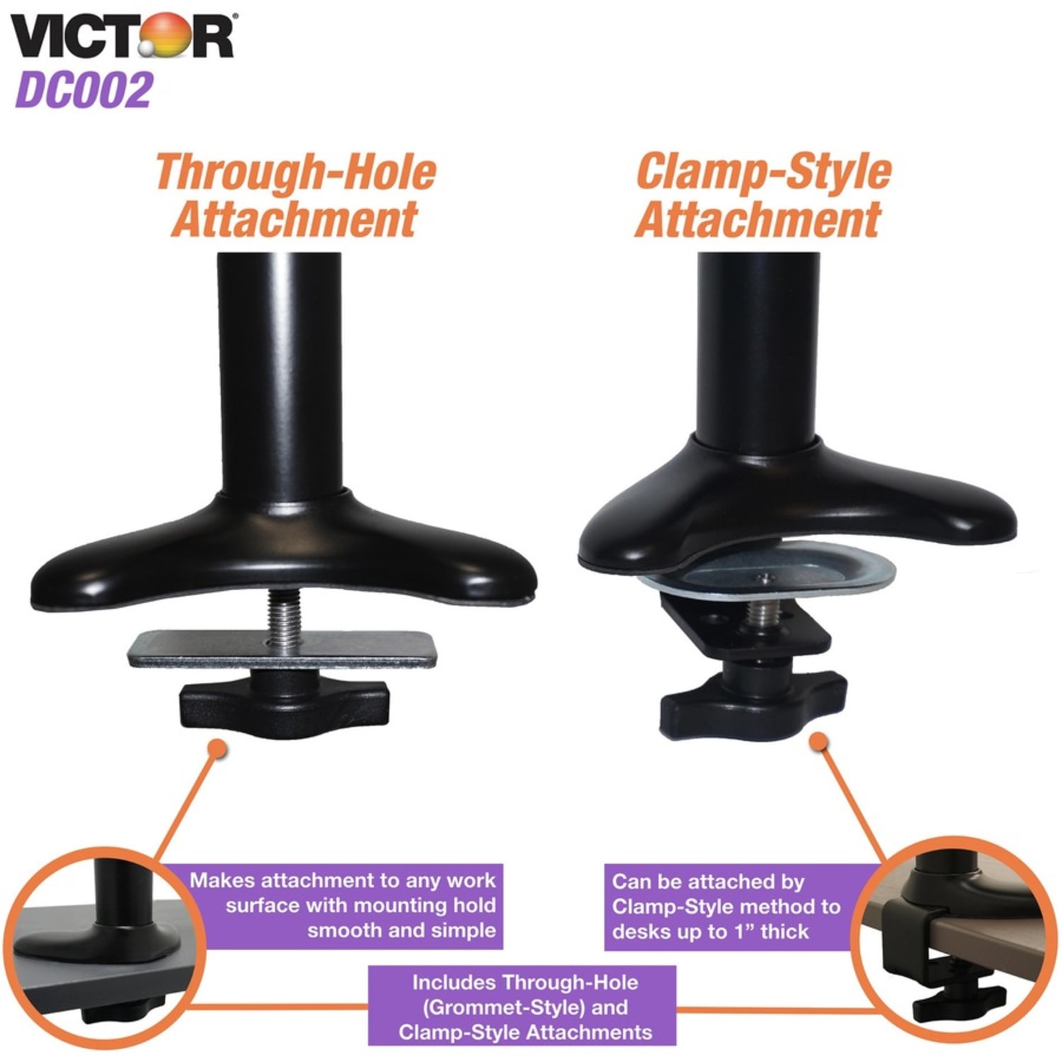 Victor DC002 Dual Or Single Monitor Mount, Black - Image 4