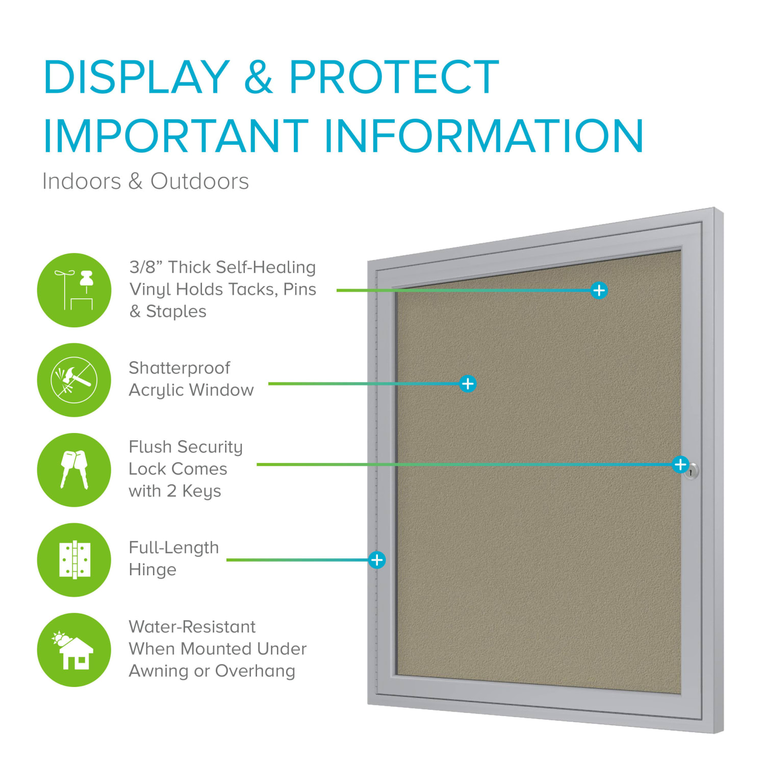 Ghent 1 Door Enclosed Vinyl Bulletin Board, Satin Aluminum Frame, 36inH x 24inW, Caramel - Image 3