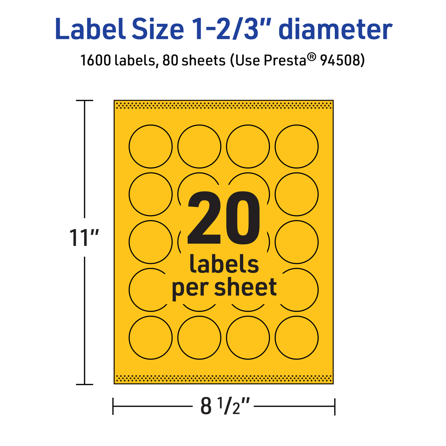 Avery Print-To-The-Edge Labels With Sure Feed Technology And Easy Peel Label Feature, 94508-BYP80, Round, 1-2/3in, Matte Bright Yellow, Pack of 1600 - Image 6