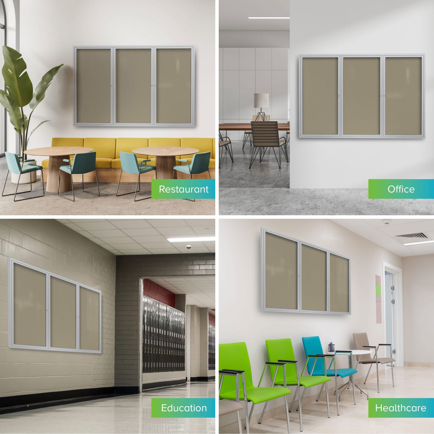Ghent 3 Door Enclosed Vinyl Bulletin Board, Satin Aluminum Frame, 48inH x 72inW, Caramel - Image 4