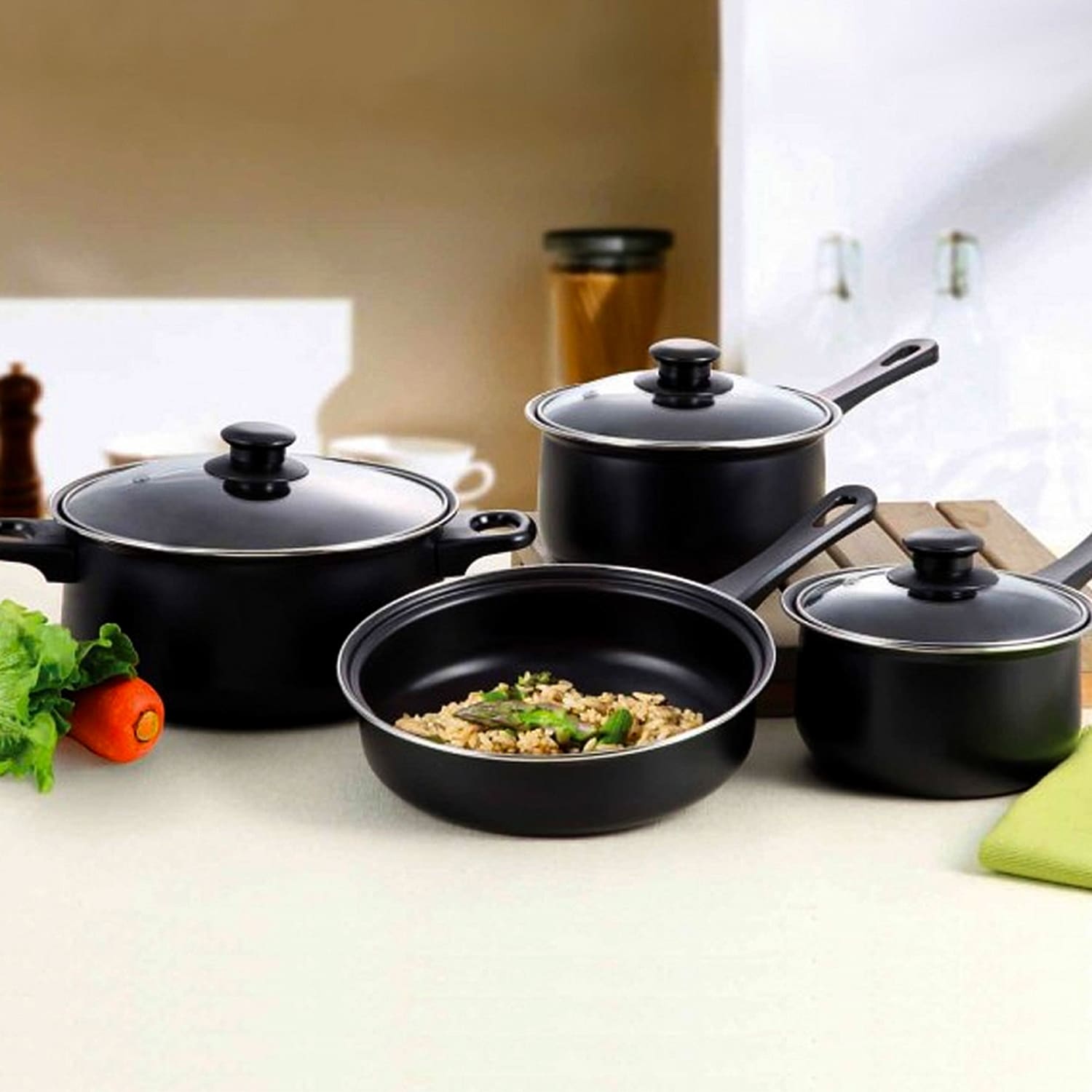 Gibson Home Chef Du Jour 7-Piece Cookware Set, Black - Image 4