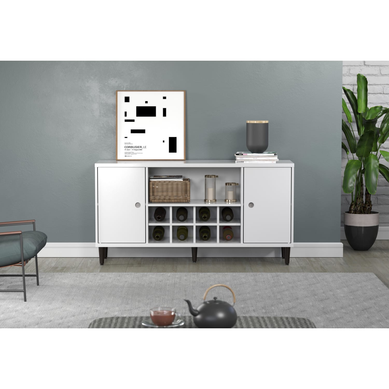 Trendfurn Evolution 54inW Clik Tool-Less Sideboard Cabinet, White/Wenge - Image 5