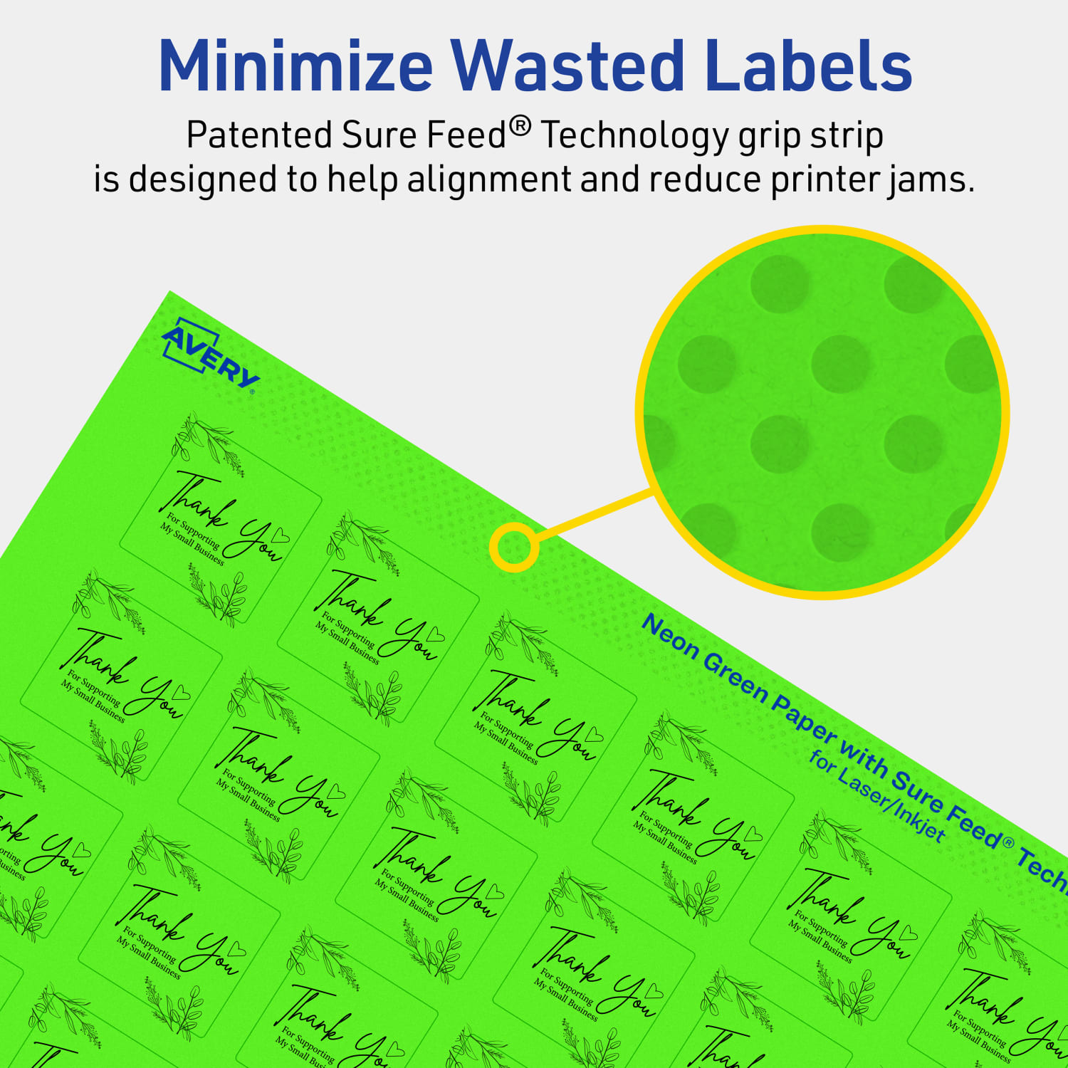 Avery Print-To-The-Edge Labels With Sure Feed Technology And Easy Peel Label Feature, 94103-NGP10, Square, 1in x 1in, Matte Neon Green, Pack of 480 - Image 5