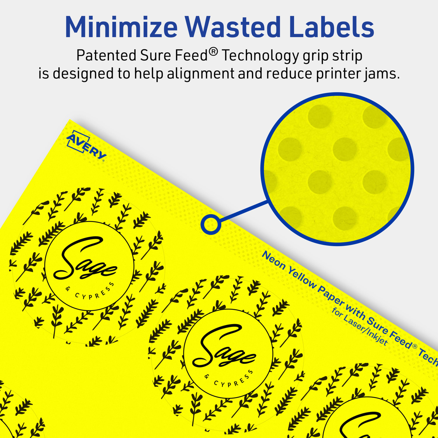Avery Print-To-The-Edge Labels With Sure Feed Technology, 94502-NYP80, Round, 2-1/2in, Matte Neon Yellow, Pack of 720 - Image 5