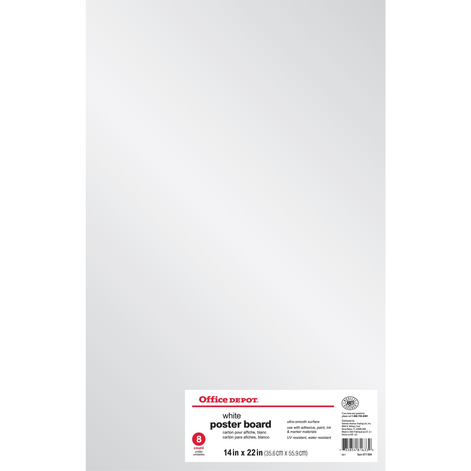 Office Depot Brand Poster Boards, 14in x 22in, White, Pack Of 8