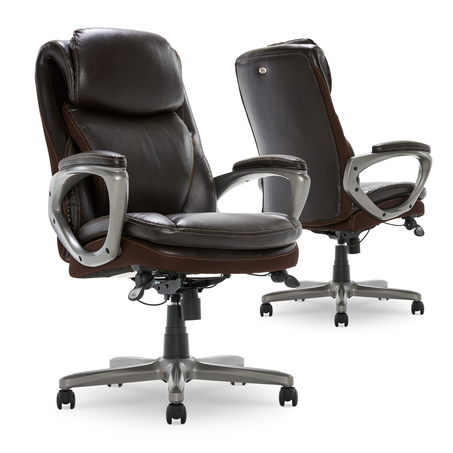 Serta Smart Layers Arlington AIR Ergonomic Bonded Leather High Back Executive Chair Brown PopularChairscom