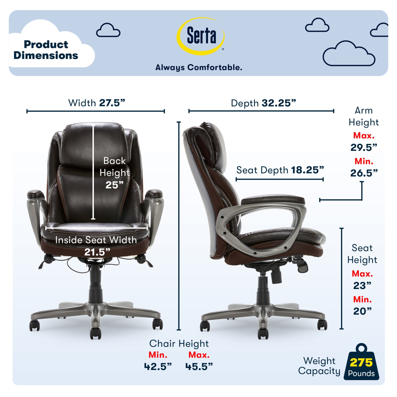 Serta Smart Layers Arlington AIR Ergonomic Bonded Leather HighBack Executive Chair Brown PopularChairscom Serta Smart Layers Arlington AIR Ergonomic Bonded Leather High Back Executive Chair Brown PopularChairscom