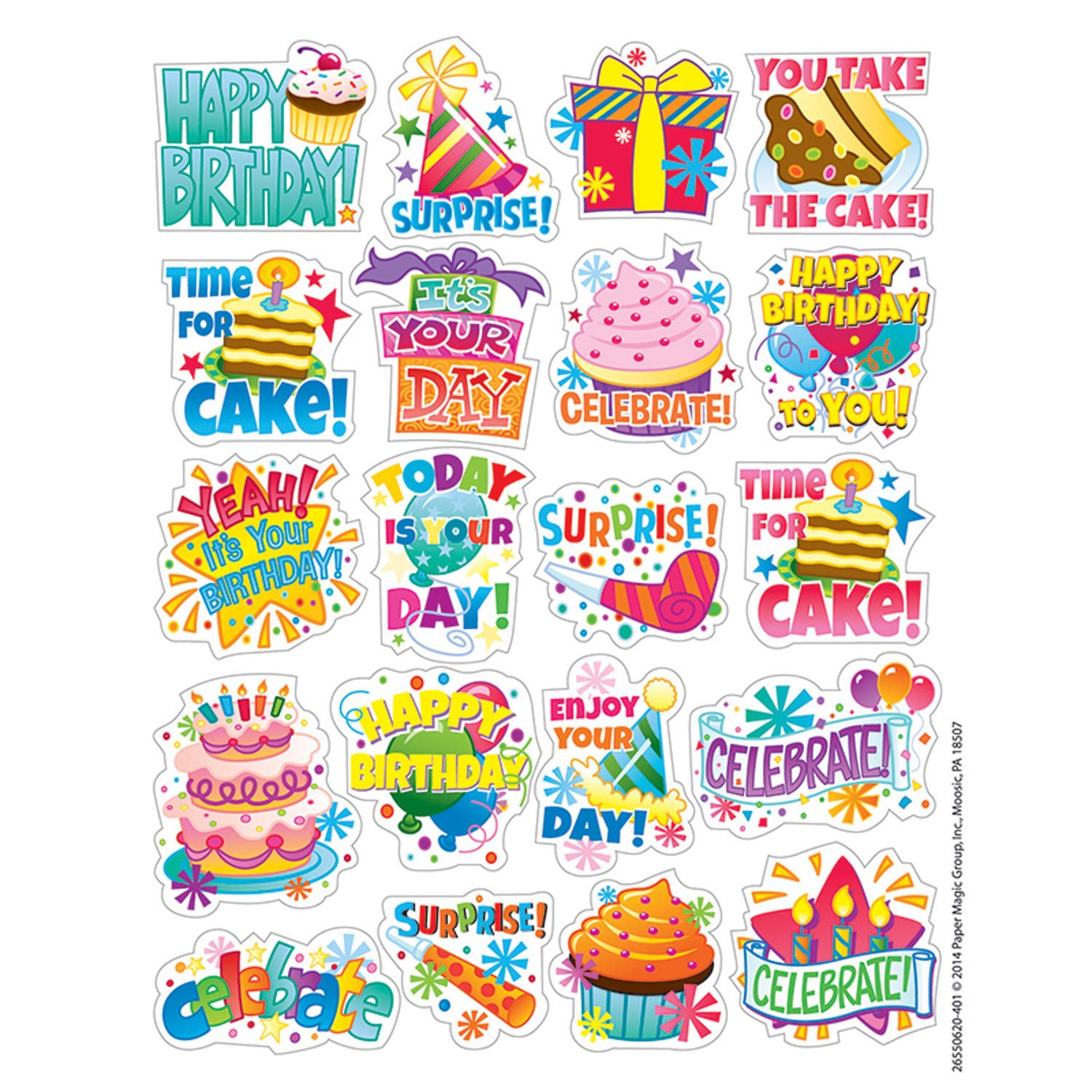 Eureka Theme Stickers, Birthday, 120 Stickers Per Pack, Set Of 12 Packs - Image 3