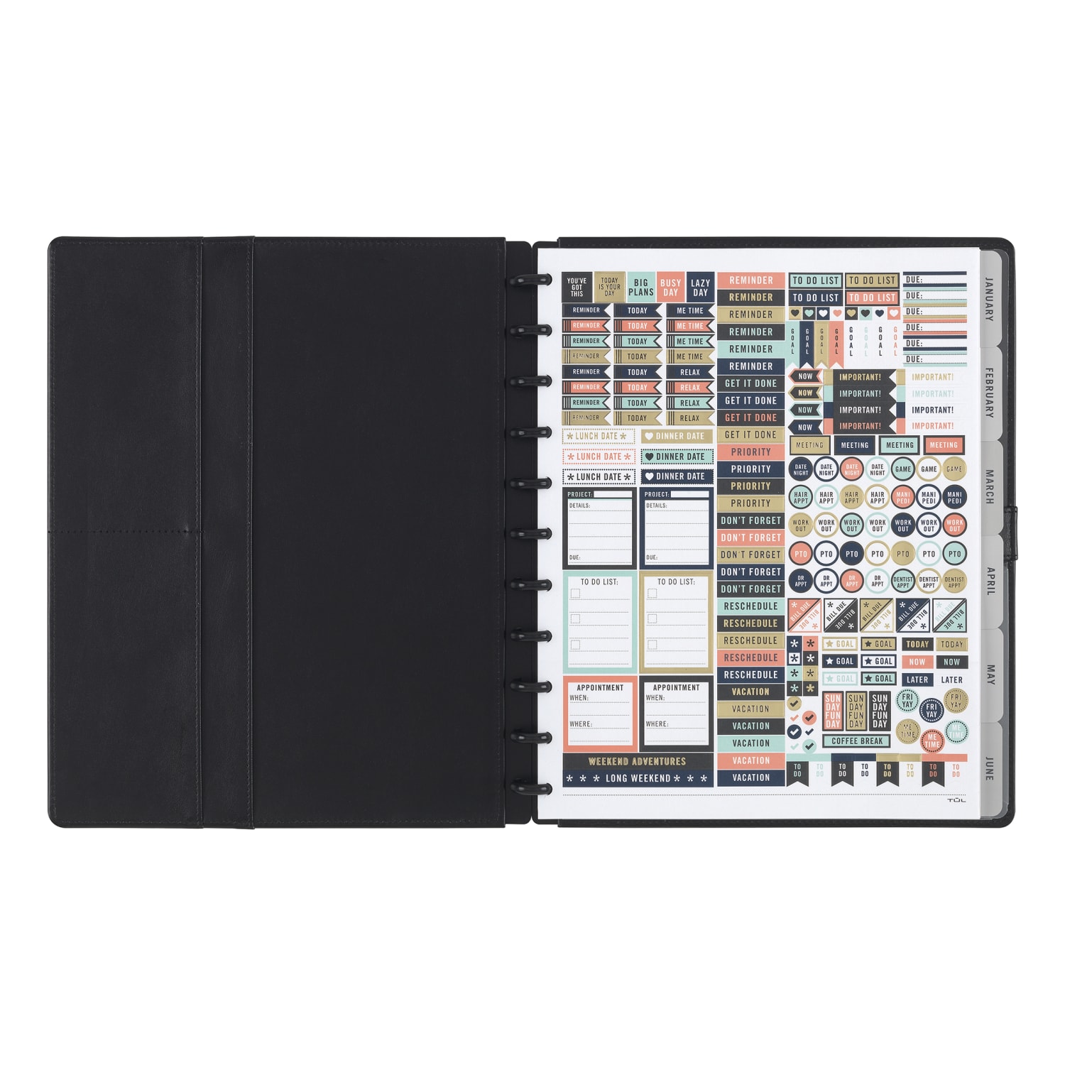 TUL Discbound Monthly Planner Starter Set, Undated, Letter Size, Leather Cover, Black - Image 3
