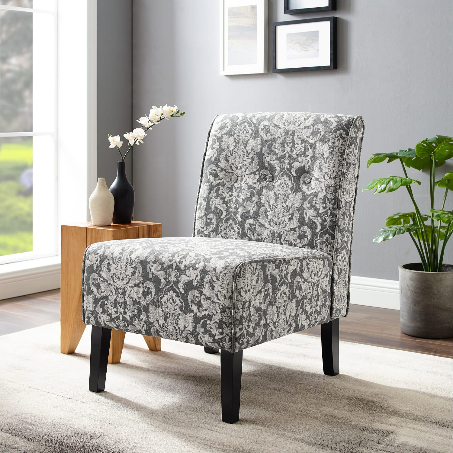 Linon Winston Accent Chair, Gray Damask/Black - Image 3