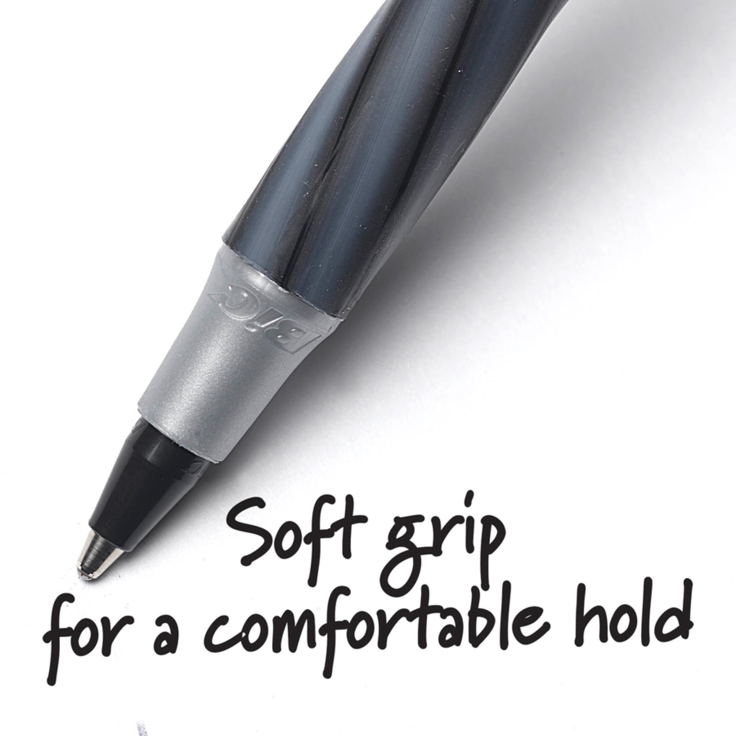 BIC Round Stic Grip Ballpoint Pens, Medium Point, 1.2 mm, Black Ink, Pack Of 36 Pens - Image 4