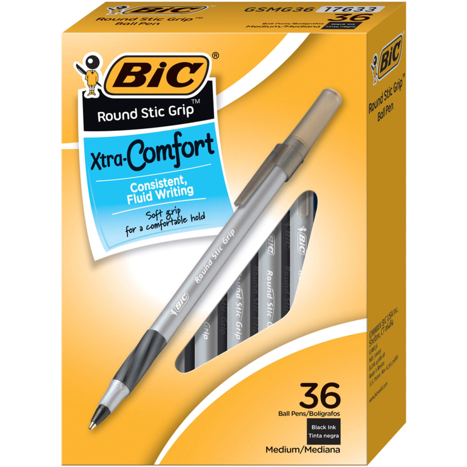 BIC Round Stic Grip Ballpoint Pens, Medium Point, 1.2 mm, Black Ink, Pack Of 36 Pens - Image 5