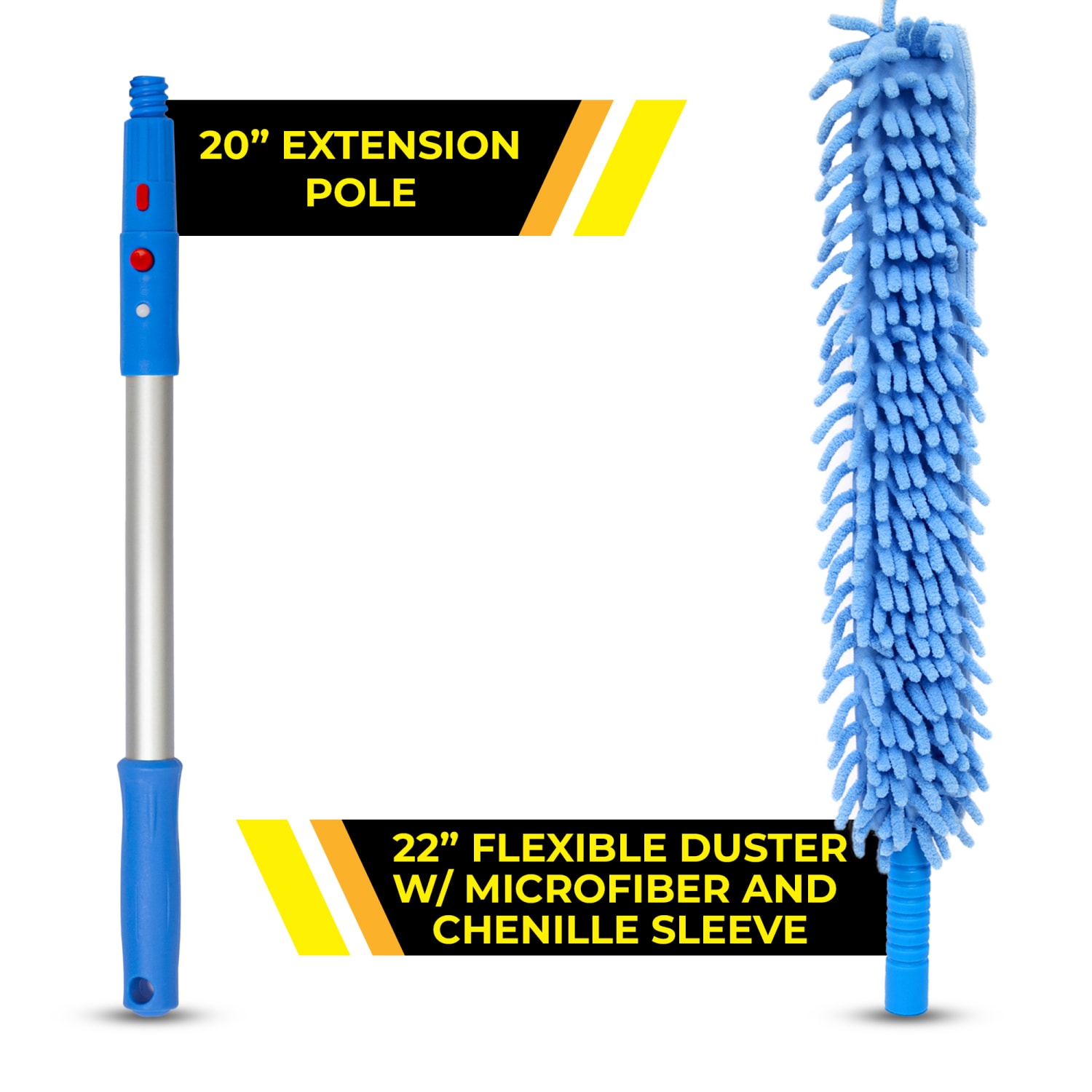 Gritt Commercial 22in Flexible Wand Dusters With Microfiber/Chenille Sleeve And 20in Pole, Blue, Pack Of 2 Dusters - Image 5