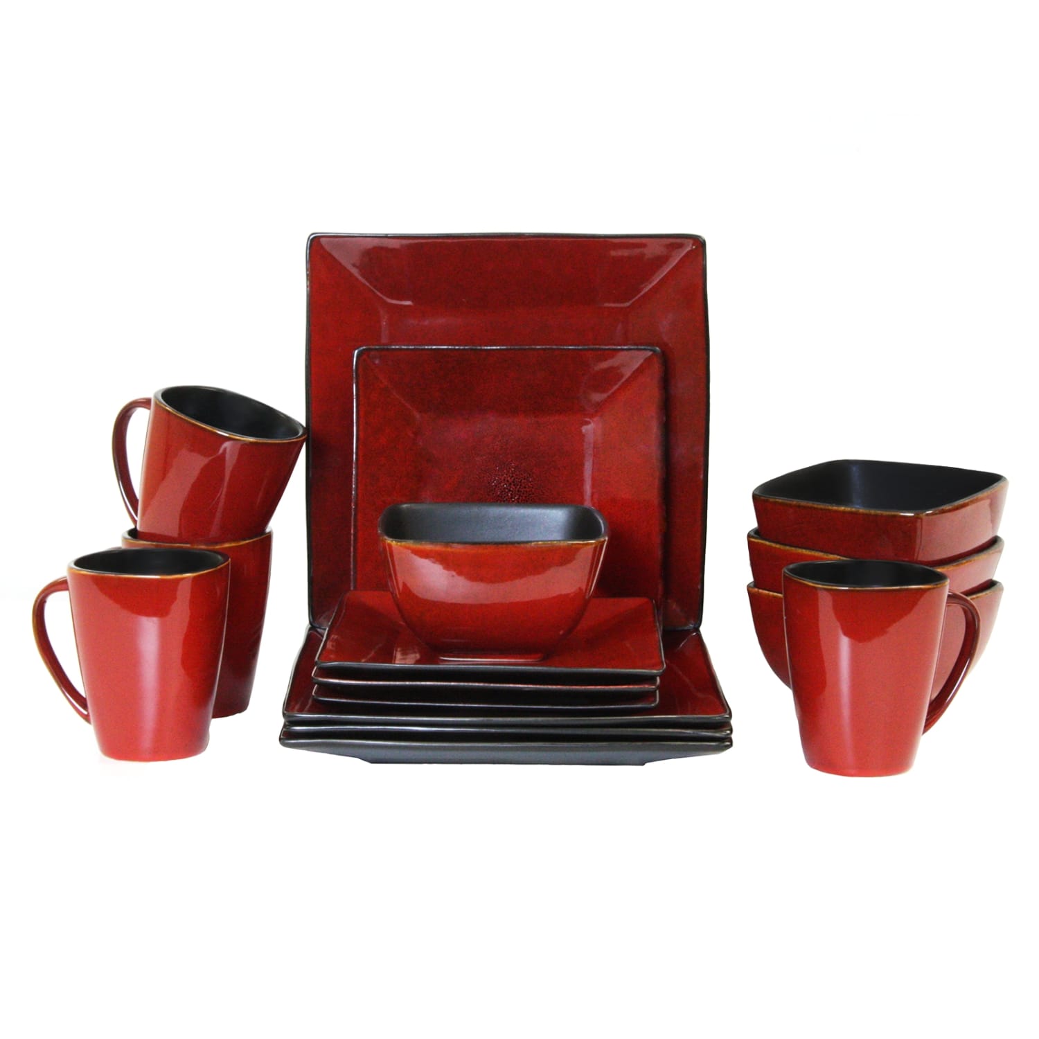 Elama 16-Piece Stoneware Dinnerware Set, Red - Image 3