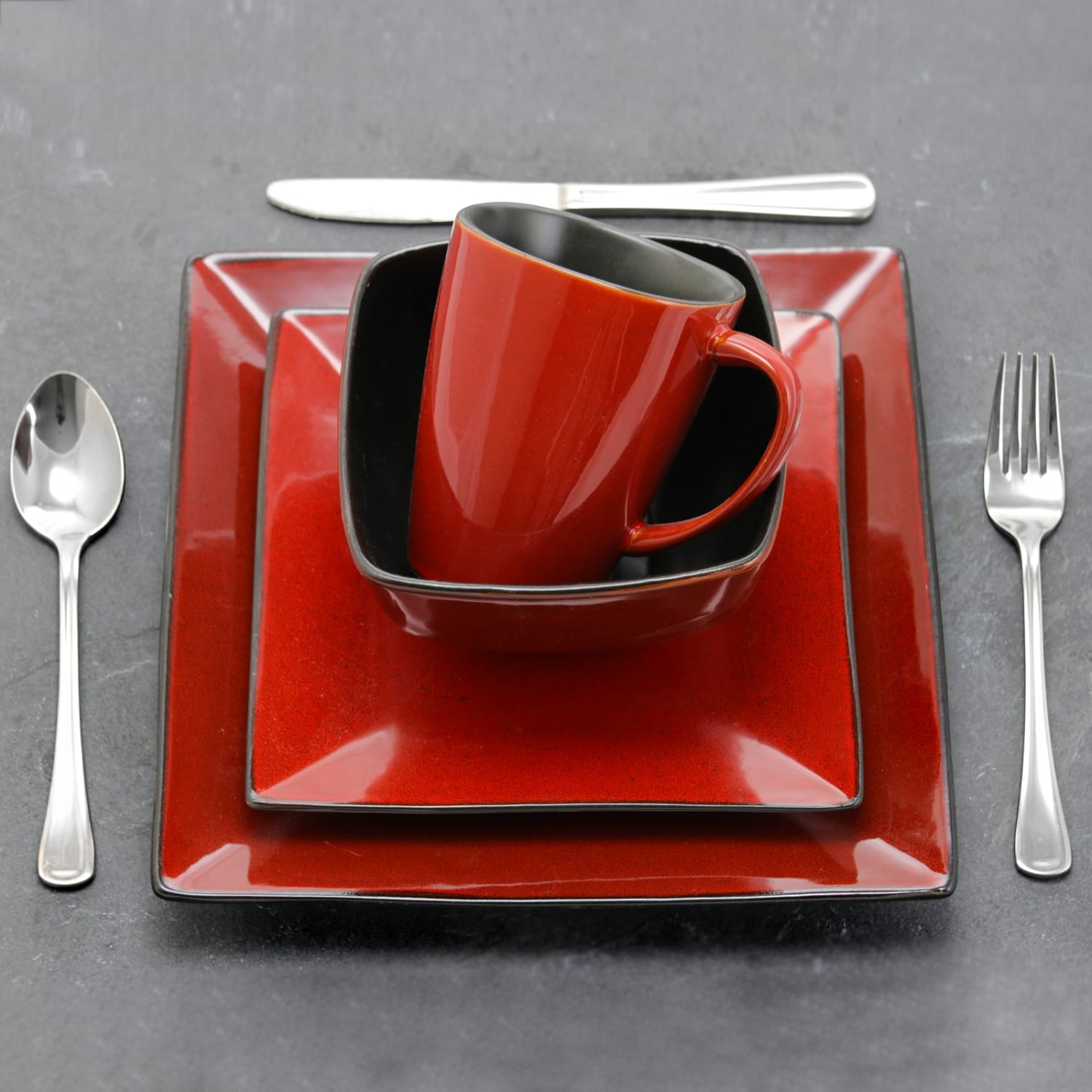 Elama 16-Piece Stoneware Dinnerware Set, Red - Image 6