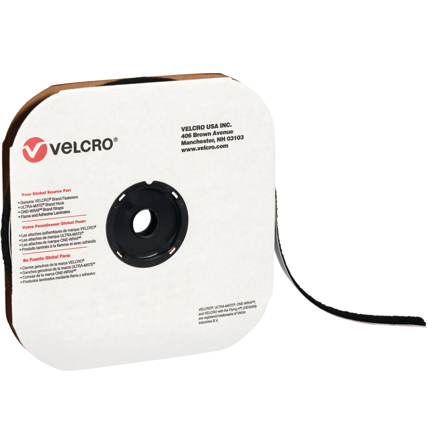 VELCRO Brand Loop Tape, Strips, 1/2in x 75ft, Black