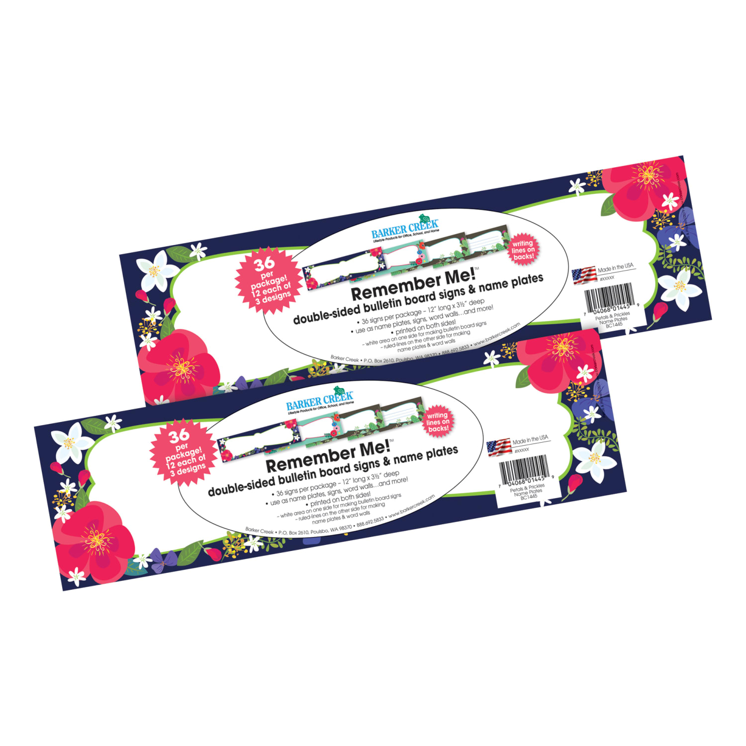 Barker Creek Double-Sided Name Plates, 12in x 3-1/2in, Petals & Prickles, Set Of 36 Name Plates, Pack Of 2 Sets - Image 3